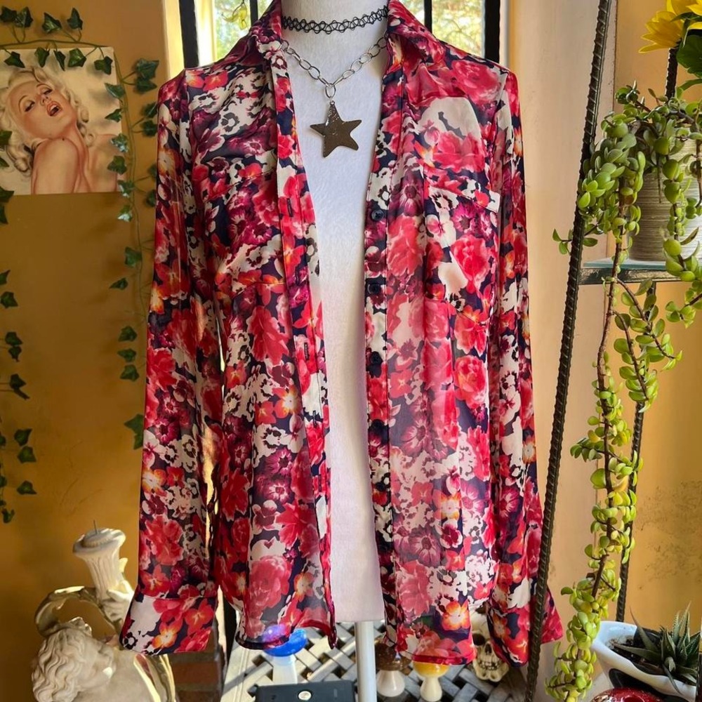 red floral sheer blouse y2k